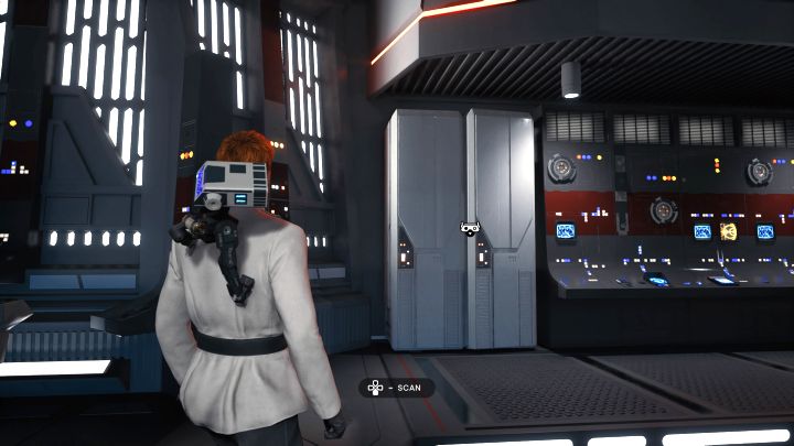 Po spotkaniu z Denvikiem (scenka przerywnikowa) i założeniu przebrania oficera pozostańcie w centrum dowodzenia i zeskanujcie szafkę z obrazka - Jedi Survivor: Centralne dowództwo z Nova Garon - lista sekretów - Star Wars Jedi Survivor - poradnik do gry