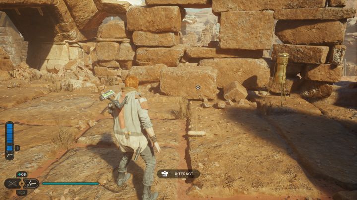Po zdobyciu zwoju z poprzedniego podpunktu przeskoczcie na sąsiednią półkę - Jedi Survivor: Mury klasztorne z planety Jedha - lista sekretów - Star Wars Jedi Survivor - poradnik do gry