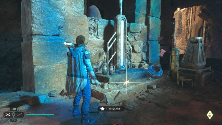 Zwój z Jedhy znajdziecie w ruinach niedługo po spotkaniu po raz pierwszy Merrin i przyciągnięciu się z jej pomocą do górnej półki - Jedi Survivor: Komnaty pokutników z planety Jedha - lista sekretów - Star Wars Jedi Survivor - poradnik do gry