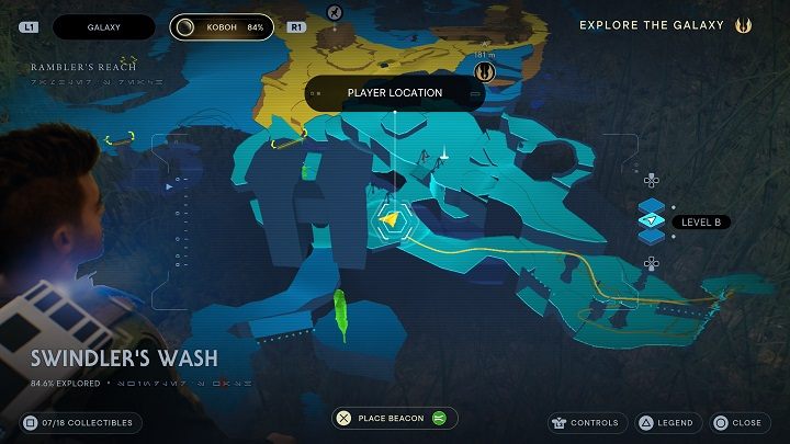 Po podniesieniu odłamku Priorytu skoczcie na najbliższą półkę, nieco po lewej - Jedi Survivor: Fala Oszusta - lista sekretów - Star Wars Jedi Survivor - poradnik do gry