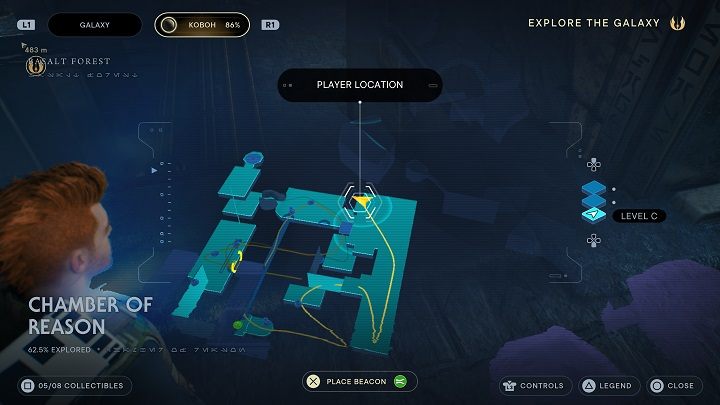 Pozostając na górze i idąc przed siebie natkniecie się na skarb znajdujący się na samej krawędzi - Jedi Survivor: Komnata Rozumu - lista sekretów - Star Wars Jedi Survivor - poradnik do gry