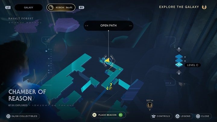 Następnie skorzystajcie z pobliskiego przejścia, a w korytarzu znajdziecie skrzynię - Jedi Survivor: Komnata Rozumu - lista sekretów - Star Wars Jedi Survivor - poradnik do gry