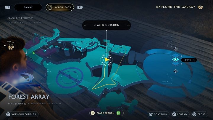 Idźcie przed siebie i korzystając z pomocy latającego stworzenia, polećcie na wprost - Jedi Survivor: Leśny Węzeł - lista sekretów - Star Wars Jedi Survivor - poradnik do gry