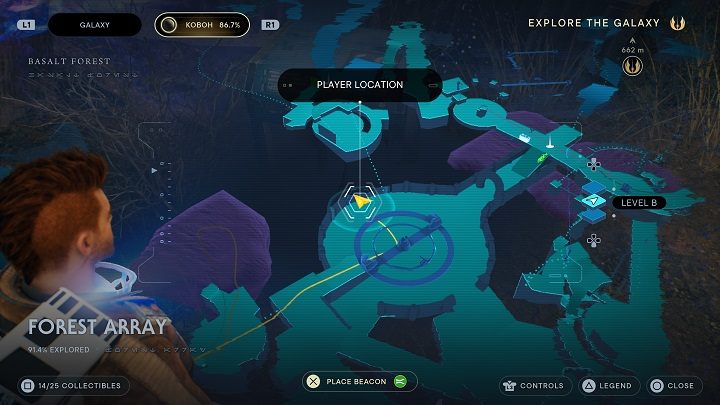 Obracajcie mechanizmem tak długo, aż laser odsłoni drogę do skrzyni - Jedi Survivor: Leśny Węzeł - lista sekretów - Star Wars Jedi Survivor - poradnik do gry