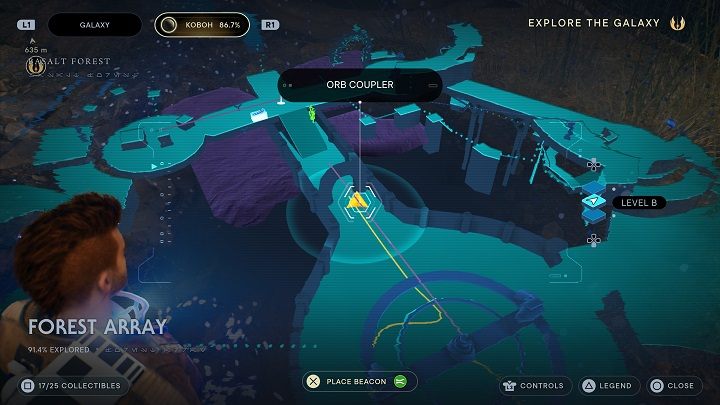 Wrzućcie kulę do mechanizmu i obróćcie go w stronę miejsca medytacji - Jedi Survivor: Leśny Węzeł - lista sekretów - Star Wars Jedi Survivor - poradnik do gry