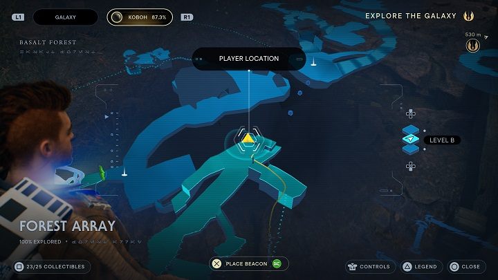 Po zebraniu esencji zeskoczcie na dół przed siebie i udajcie się na prawo - Jedi Survivor: Leśny Węzeł - lista sekretów - Star Wars Jedi Survivor - poradnik do gry