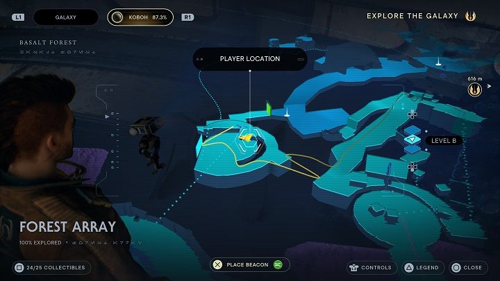 Gdy znajdziecie się na budynku udajcie się na lewo do okrągłego pomieszczenia - Jedi Survivor: Leśny Węzeł - lista sekretów - Star Wars Jedi Survivor - poradnik do gry