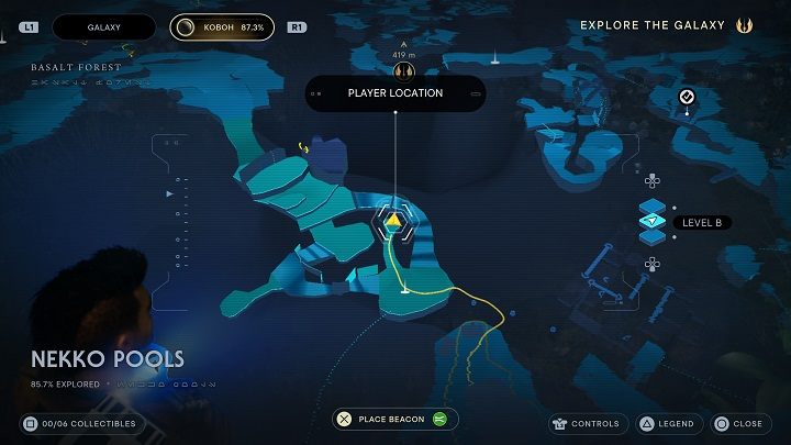 Udajcie się do małej jaskini znajdującej się kawałek od punktu medytacji, dokładnie naprzeciw od niego - Jedi Survivor: Baseny Nekko - lista sekretów - Star Wars Jedi Survivor - poradnik do gry