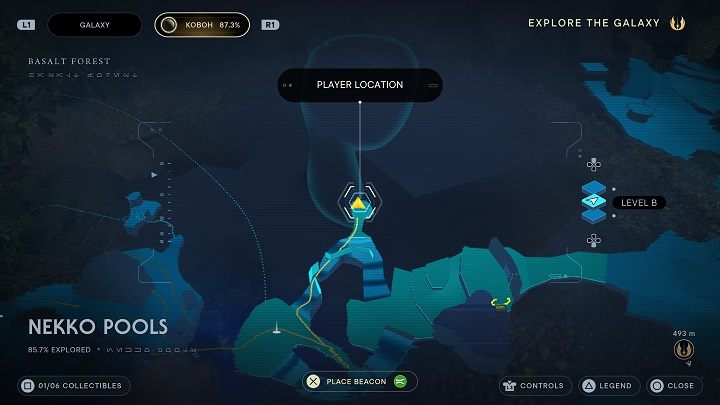 Wsiądźcie na wierzchowca i udajcie się do przejścia obok tego z poprzednio opisanej znajdźki - Jedi Survivor: Baseny Nekko - lista sekretów - Star Wars Jedi Survivor - poradnik do gry