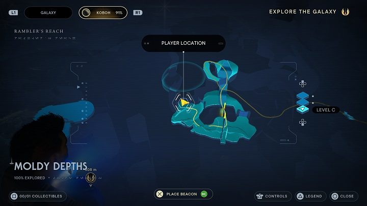 Niedaleko od wejścia znajdziecie szczelinę, przez którą można się przecisnąć - Jedi Survivor: Spleśniałe Głębiny - lista sekretów - Star Wars Jedi Survivor - poradnik do gry