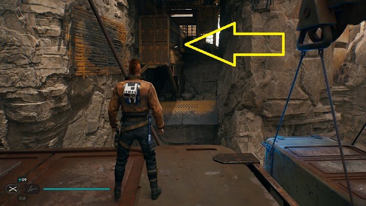 Waszym następnym celem jest naprzemienne przyciąganie kontenerów i torowanie sobie w ten sposób drogi na ścianę do wspinaczki naprzeciwko - Jedi Survivor: Osada Bygone - lista sekretów - Star Wars Jedi Survivor - poradnik do gry