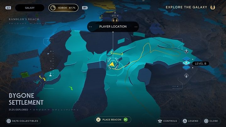 Dosiądźcie Nekko i trochę się wróćcie do miejsca wskazanego na mapie powyżej - Jedi Survivor: Osada Bygone - lista sekretów - Star Wars Jedi Survivor - poradnik do gry