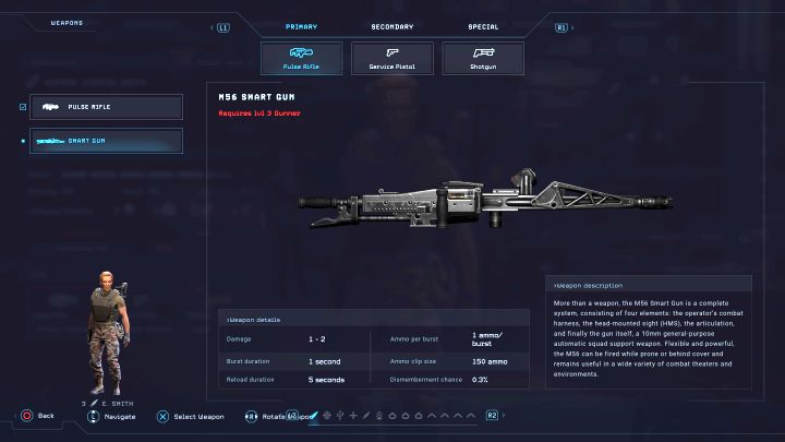 Załaduje się ekran wyboru głównej broni - Aliens Dark Descent: Jak odblokować broń smartgun? - Aliens Dark Descent - poradnik do gry