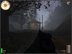 Na pierwszych wrogów wpadniecie dopiero po dotarciu do widocznej na screenie chatki - The Airfield At Caltagirone (1) | MISJA 6 - Sicily | MoHAA Breakthrough - Medal of Honor: Allied Assault - Breakthrough - poradnik do gry