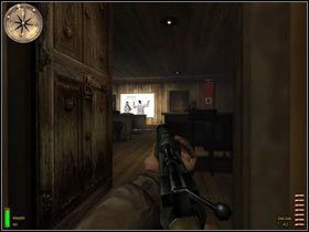 Zatrzymaj się po dotarciu do widocznego na screenie pomieszczenia - The Airfield At Caltagirone (3) | MISJA 6 - Sicily | MoHAA Breakthrough - Medal of Honor: Allied Assault - Breakthrough - poradnik do gry