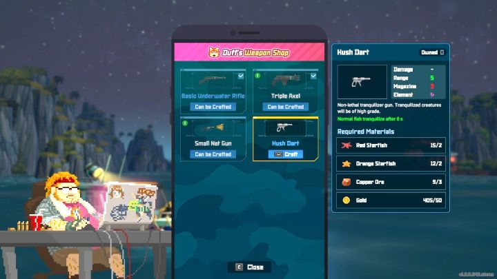 Po tym jak skompletujecie schemat możecie będąc na łodzi otworzyć aplikację Weapon Shop - Dave the Diver: Jak używać broni Tranquilizer i Net Gun? - Dave the Diver - poradnik do gry