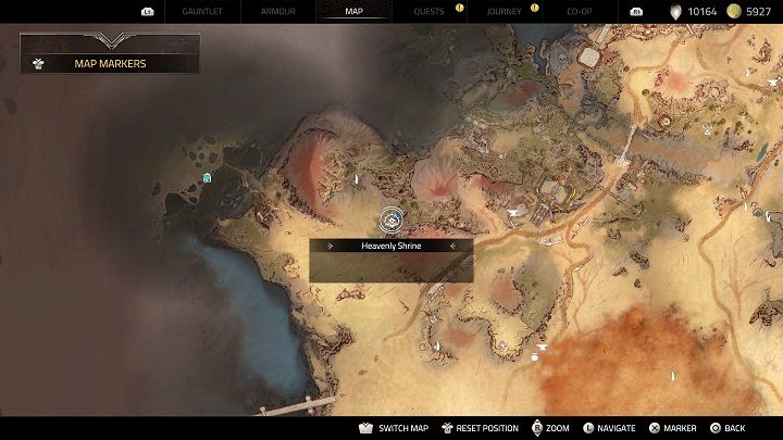 Kolejna kapliczka znajduje się w zachodniej części mapy, niedaleko ruchomych piasków w drodze do świątyni - Atlas Fallen: Wszystkie Niebiańskie Kapliczki - Atlas Fallen - poradnik do gry