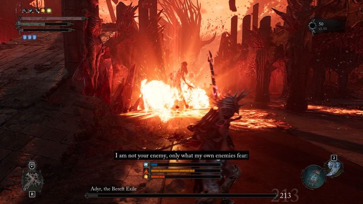 Gdy pokonacie wszystkich przeciwników, którzy wchłonęli piekielną duszę, podejdźcie do ognistego kręgu, który znajduje się blisko Adyra - Lords of the Fallen: Jak pokonać bossa Adyr, Samotny Wygnaniec? - Lords of the Fallen - poradnik do gry