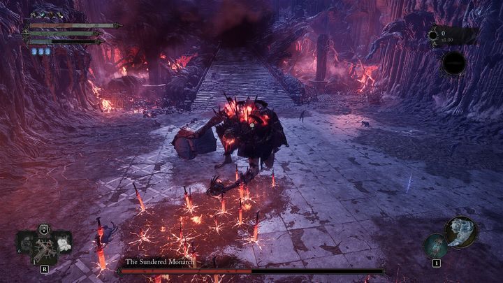 Może się zdarzyć, że atak bossa będzie zakończony losowym pojawieniem się ostrzy - Lords of the Fallen: Jak pokonać bossa Boleściwy Monarcha? - Lords of the Fallen - poradnik do gry