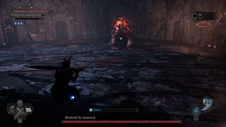 Reinhold Uwięziony może również strzelać ognistymi pociskami lub zaatakować miotaczem płomieni - Lords of the Fallen: Jak pokonać bossa Tancred, Najwyższy Karciciel - Lords of the Fallen - poradnik do gry