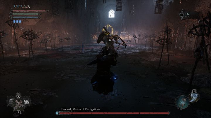 Po rozpoczęciu bitwy boss będzie powolnym krokiem zmierzał w Waszą stronę - Lords of the Fallen: Jak pokonać bossa Tancred, Najwyższy Karciciel - Lords of the Fallen - poradnik do gry