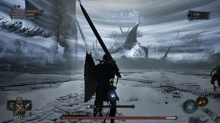 Z każdym etapem, im dłużej trwać będzie bitwa, tym bardziej zacznie zwężać się lodowa wichura stworzona przez Pustego Kruka - Lords of the Fallen: Jak pokonać bossa Pusty Kruk? - Lords of the Fallen - poradnik do gry
