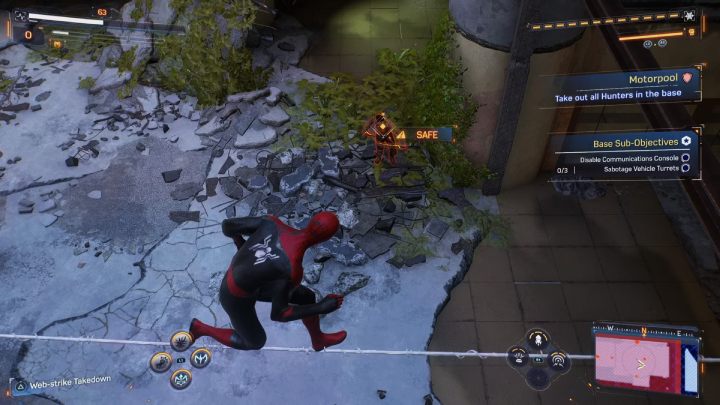 Po wyczyszczeniu wszystkich zasłon łowców z tej okolicy, udajcie się do ich bazy - Spider Man 2: Wszystkie zasłony i bazy łowców - lokacje - Spider Man 2 - poradnik do gry