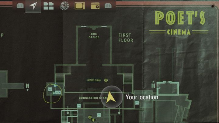 Po wejściu do kina, skierujcie się na balkon górujący nad stoiskiem z przekąskami - Alan Wake 2: Wszystkie Echa - Alan - Alan Wake 2 - poradnik do gry