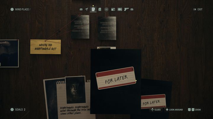 Interesujące nas poszlaki opatrzone tekstem Na później są zatem wspomnianymi, pozbawionymi kontekstu poszlakami - Alan Wake 2: Jak odblokować ślady Na później? - Alan Wake 2 - poradnik do gry