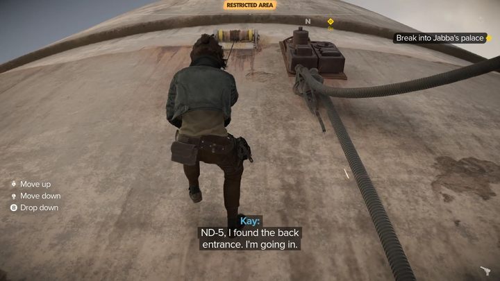 Po przedostaniu się przez przeciwników i dotarciu do ściany wieży wciągnijcie się na górę kotwiczką by wejść do pałacu Jabby - Star Wars Outlaws: Partnerzy - solucja, opis przejścia - Star Wars Outlaws - poradnik do gry