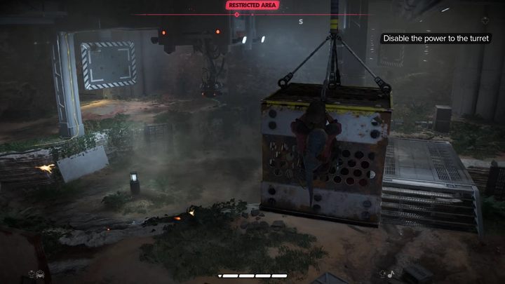 Gdy skrzynia się zatrzyma, wyślijcie Nixa by ponownie pociągnął za dźwignię i natychmiast chwyćcie się prawej ścianki skrzyni - Star Wars Outlaws: Inżynier droidów - solucja, opis przejścia - Star Wars Outlaws - poradnik do gry
