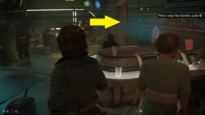 Wejdźcie do pomieszczenia znajdującego się na za barem po prawej stronie - Star Wars Outlaws: Półświatek - solucja, opis przejścia - Star Wars Outlaws - poradnik do gry