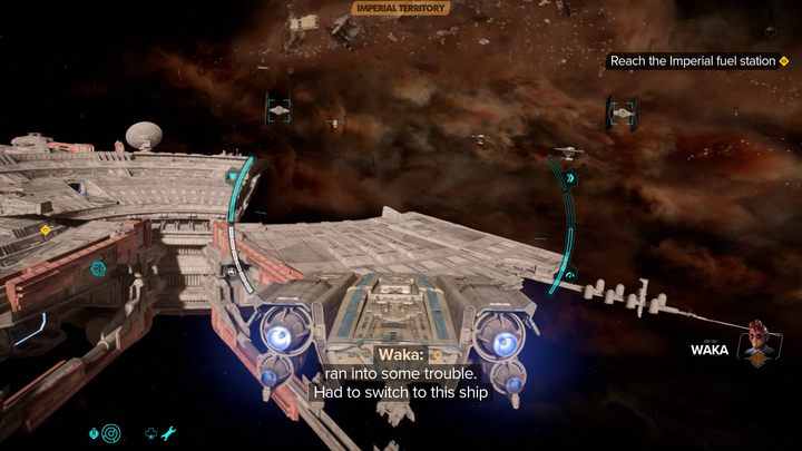 Gdy piraci zostaną pokonani, zbliżcie się do dryfującego w przestrzeni towaru i zbierzcie go - Star Wars Outlaws: Fałszywa Flaga - solucja, opis przejścia - Star Wars Outlaws - poradnik do gry