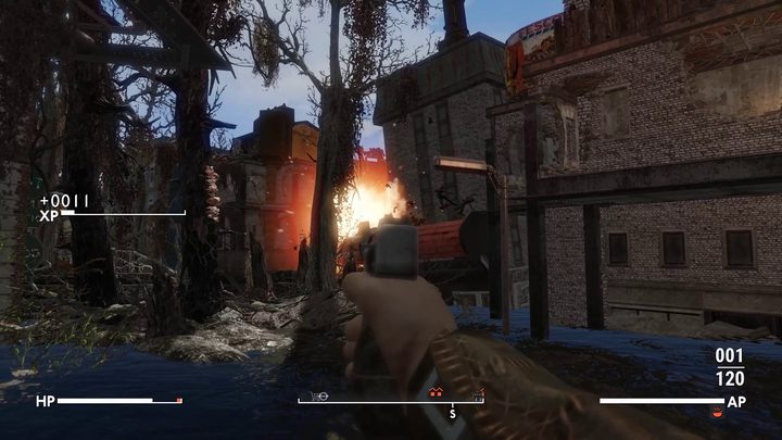 Większość z niemilców możecie łatwo wyeliminować strzelając do czerwonych beczek znajdujących się na brzegu - Fallout London: Lands of the Seraph - Fallout London - poradnik do gry