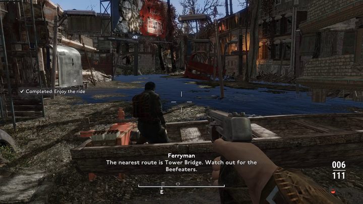 Po bezpiecznym dotarciu na drugi brzeg Ferryman wysadzi Was z łodzi - Fallout London: Lands of the Seraph - Fallout London - poradnik do gry