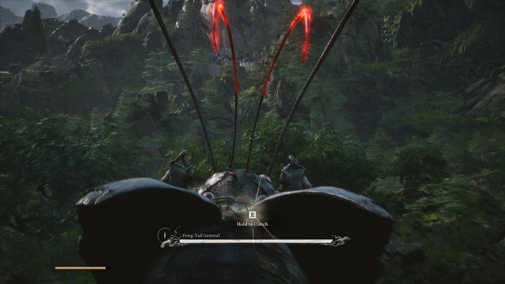 Pierwsza próba polega na trzymaniu danego klawisza przez trzy skoki, które wykona boss - Black Myth Wukong: Jak pokonać bossa Generał z piórami Fenghuanga (Feng-Tail General)? - Black Myth Wukong - poradnik do gry