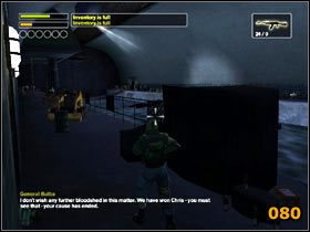 Podążaj cały czas siecią kanałów (079) (nie sposób się zgubić - jest tylko jedna droga), aż dotrzesz do czegoś w rodzaju wygonu (080) - Rebel Station | Solucja | Freedom Fighters - Freedom Fighters - poradnik do gry