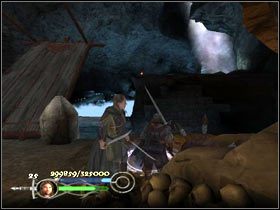 Gdy napotkasz łuczników, odbij w lewo i podążaj ścieżką dopóki nie dotrzesz do mostu - Paths of the dead - Droga Aragorna, Legolasa oraz Gimliego - Władca Pierścieni: Powrót Króla - poradnik do gry