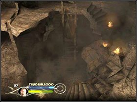Gruzowisko, które zostało z wschodniej wieży wykorzystaj, do minięcia fosy i wejdź po drabinie na mury - The sauthern gate - Droga Aragorna, Legolasa oraz Gimliego - Władca Pierścieni: Powrót Króla - poradnik do gry