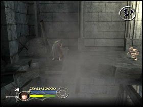 Biegiem wobec tego na schody, na wyższym poziomie kieruj się w prawy górny róg, aż dotrzesz do drabiny - Escape from Osgiliath (1) - Szlak Froda i Sama - Władca Pierścieni: Powrót Króla - poradnik do gry