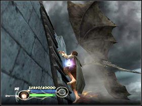 Po gruzie na balkon, gdzie odbij w lewo; znowu drabina - Escape from Osgiliath (2) - Szlak Froda i Sama - Władca Pierścieni: Powrót Króla - poradnik do gry