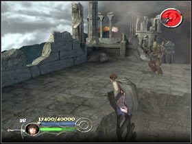 Dalej prosto, przez podburzony drewniany most, omiń łuczników i zejdź po drabinie - Escape from Osgiliath (2) - Szlak Froda i Sama - Władca Pierścieni: Powrót Króla - poradnik do gry