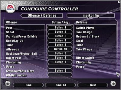 Na screenie widzimy optymalne ustawienie standardowego, 10-cio przyciskowego joypada - Sterowanie II | NBA Live 2004 - NBA Live 2004 - poradnik do gry