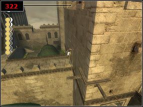 Przechodzimy za murek i skaczemy na drążek [321] a z niego na belkę - A prisoner seeking an escape - Prince of Persia: Piaski Czasu - poradnik do gry