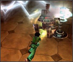 Po dotarciu do ukazanego na screenie pola siłowego pojawi się kolejny silny przeciwnik - robot - 23 Nutripils Factory | Beyond Good & Evil - Beyond Good & Evil - poradnik do gry