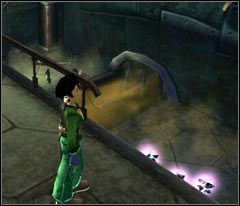 Przed chwilą mijałeś oszkolone pomieszczenie, znajdowało się tam kilka cennych przedmiotów - 43 Hillys | Beyond Good & Evil - Beyond Good & Evil - poradnik do gry