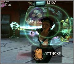 Pojawią się trzy roboty a ty po raz kolejny będziesz je musiał wpychać na bariery - 53 Slaughterhouse | Beyond Good & Evil - Beyond Good & Evil - poradnik do gry