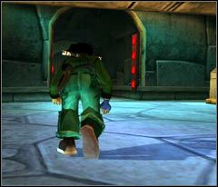 Po wyeliminowaniu wszystkich trzech strażników skieruj się na dół i w stronę ukazanych na screenie drzwi - 62 Slaughterhouse | Beyond Good & Evil - Beyond Good & Evil - poradnik do gry