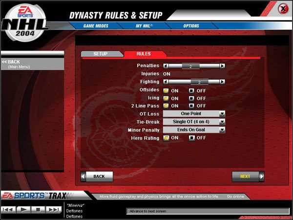 Penalties (kary) - Poradnik do gry - Dynasty Mode - Opcje Rules | NHL 2004 - NHL 2004 - poradnik do gry