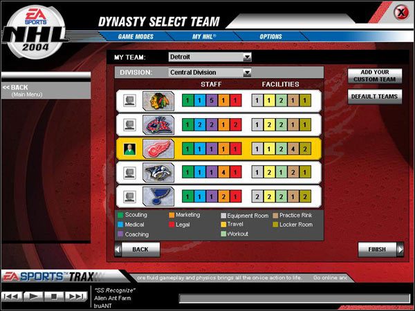 Pole wyboru MY TEAM pozwala wybrać ekipę spośród 30 proponowanych do prowadzenia drużyn grających w rzeczywistym NHL - Wybór Generalnego Managera | NHL 2004 - NHL 2004 - poradnik do gry
